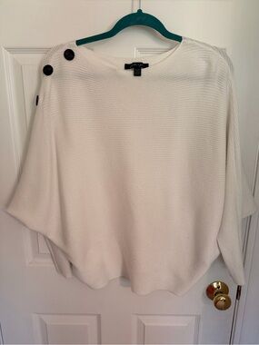 Faith & Zoe Off-Shoulder Cream Button Accent Sweater